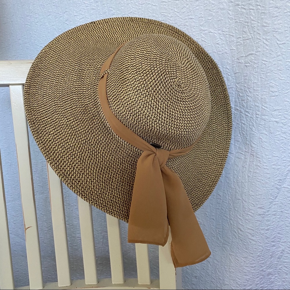 Scala Wide Brim Sun Hat with Scarf Detail